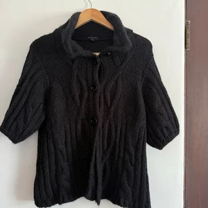 Cárdigan Y2K Vintage SISLEY Paris | Mezcla Lana Negra/Mohair Tejido con Cable Mediano - Imagen 1 de 5