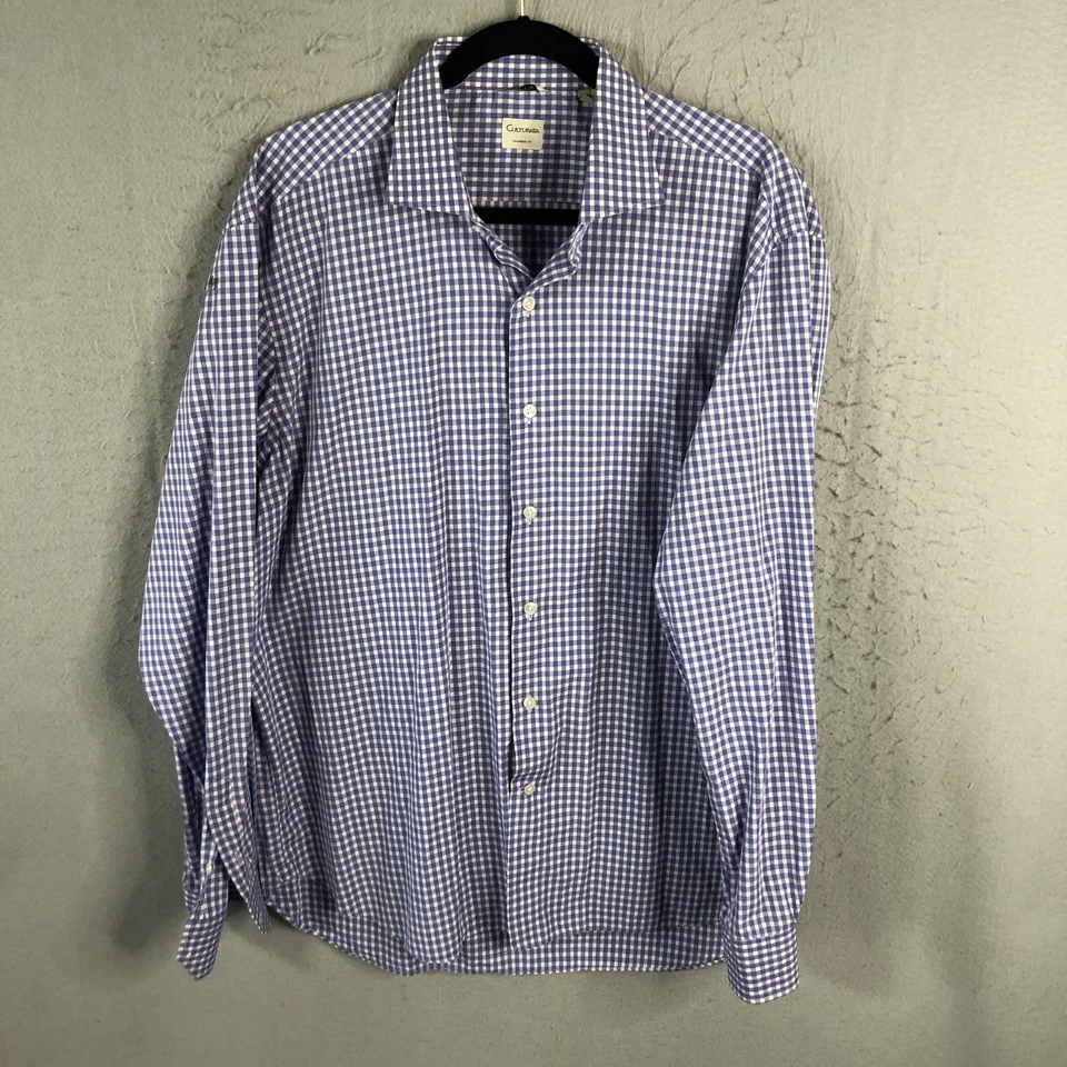 Camisa Culturata Para Hombre 2XL Azul Cuadros Guinga Botones Ajuste A Medida Foto 1 de 4