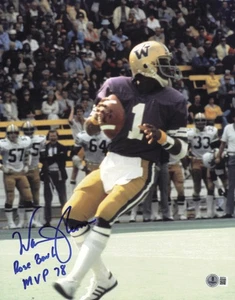 Warren Moon Autographed 11x14 Photo Washington Rose Bowl MVP 78 Beckett SB30724 - Picture 1 of 2