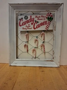 North Pole's Finest Candy Canes Sweet Tasty Treats Wood Framed Country Xmas Sign - Picture 1 of 4
