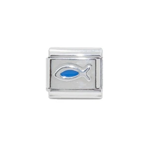 Blauer christlicher Fisch italienischer Charm - passt 9mm klassischen italienischen Bettelarmbändern - Bild 1 von 1