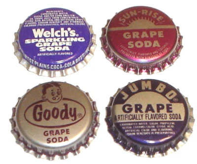 Vintage Lot of 4 Unused Grape Soda Bottle Caps Goody, Jumbo, Sun-Rise, Welch's - Image 1 of 4