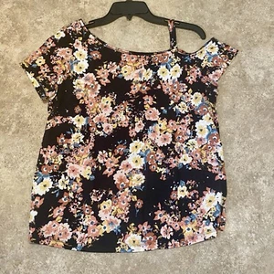 Maurice’s Blue Multi Floral Short Sleeve Off One Shoulder Top-Size Medium - Picture 1 of 5