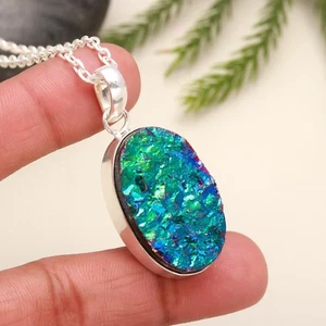 Natural pyrite rainbow fire oval shape silver pendant 925 women - Picture 1 of 4