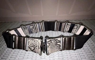 Cinturón elástico de piel de serpiente Via Spiga para mujer talla M mediano negro crema plata hebilla Foto 1 de 4