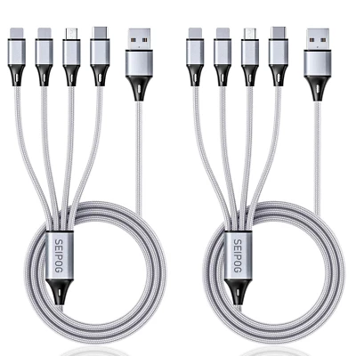 Multi Charging Cable, USB Cable 3A 4FT Nylon Braided Universal 4In1 Charger Adap - Image 1 of 4