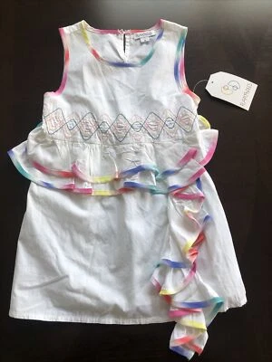 女孩 FLAPDOODLES 白色粉红色夏季连衣裙 6 码全新带标签 — 第 1/4 张图片