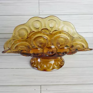 LE Smith Moon & Stars Amber Glass Footed Banana Boat Fruit Bowl 4.5" Tall - Picture 1 of 10