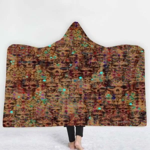 Skull And Colored Dots 3D Hooded Blanket Wearable Flannel Throw Blanket Cloak - Imagen 1 de 5
