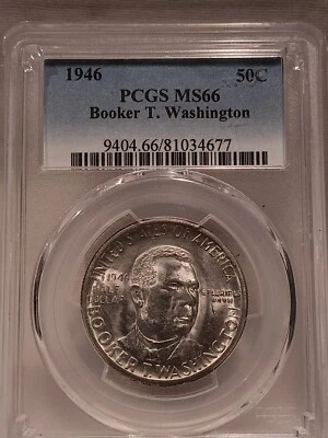 1946 BOOKER T. WASHINGTON SILVER HALF-DOLLAR.  PCGS MS66.  GEM WHITE LUSTER! - Image 1 of 3