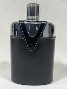 Vintage Harness House Glove Steer Black Leather Wrapped Flask Stainless Glass8'' - Picture 1 of 10