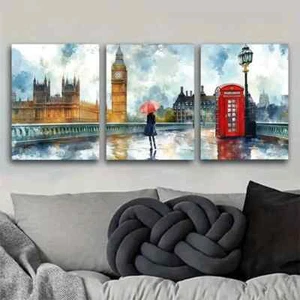 3pcs elegant London Landmarks watercolor Wall Art Canvas Unframed/Framed - Bild 1 von 10