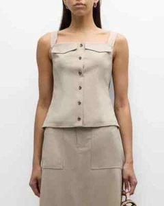 ADEAM Beige Tessa Fitted Sleeveless Vest Button Down Top Sz S $550 NEW - Picture 1 of 9