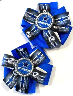 Beautiful Dallas Cowboys Set of Pigtail hair bows for girls. - Image 1 of 2