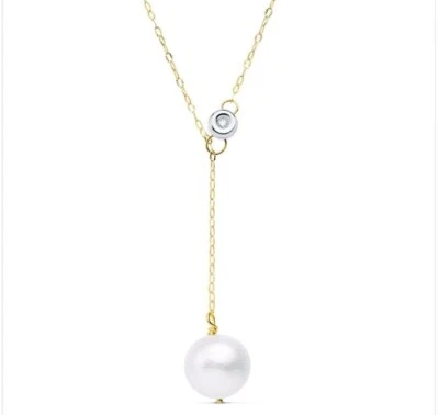 Collar oro 18k 750 mls. Oro Bicolor. Perla 12 MM. Diamante 0,02 Q. Cadena 45 Cm. - Imagen 1 de 4