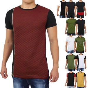 Mens HIPSTER T Shirts Casual Extended Longline Back Hip Hop Tee Zipper Tee - Picture 1 of 26