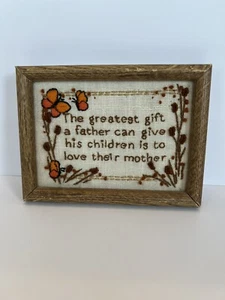 Vtg Handmade Crewel Embroidered Wood Framed Hanging Wall Decor Art Hand Stitched - Picture 1 of 10