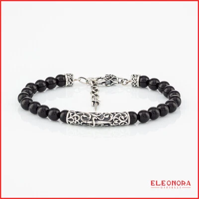 bracciale uomo cesare paciotti in argento e pietre dure onice nero braccialetto - Immagine 1 di 4