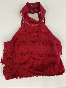 Weissman Fringe Mock Neck Crop Top red MT9321 size SA - Picture 1 of 4