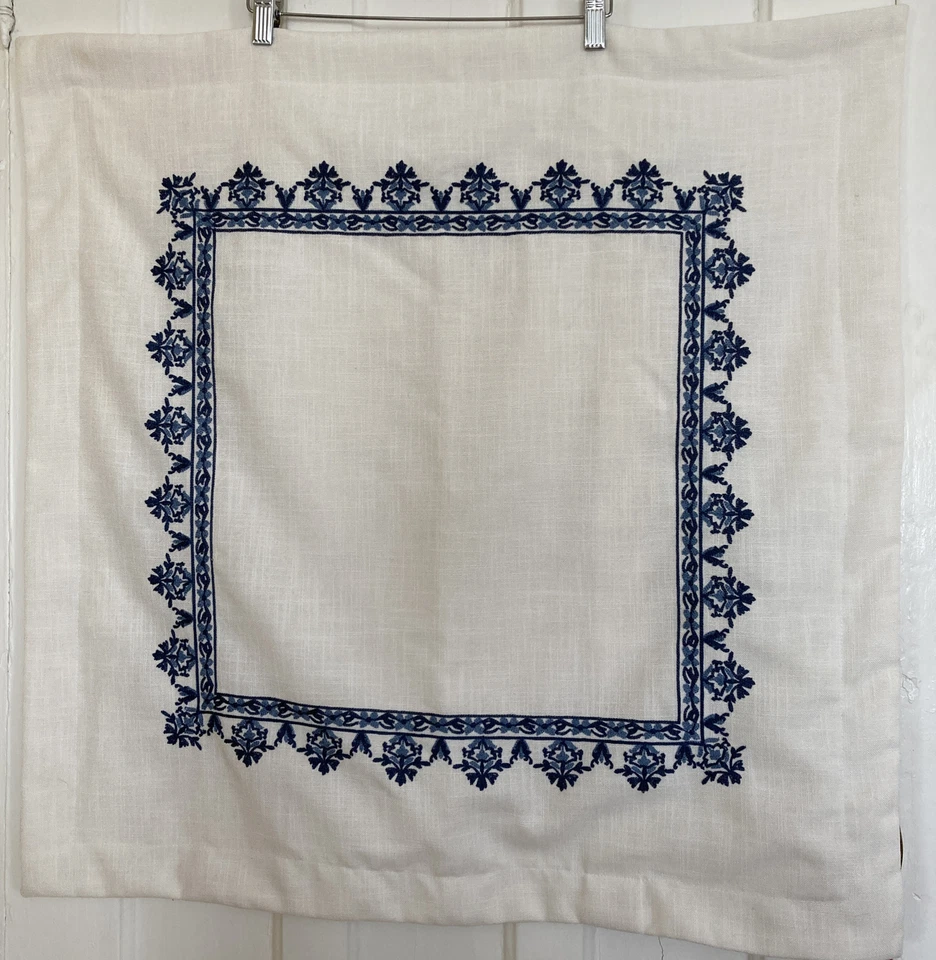 Madison Park Euro Sham 26 x 26" Indigo Sky Ivory Blue Embroidered Pillow Cover - Image 1 of 4