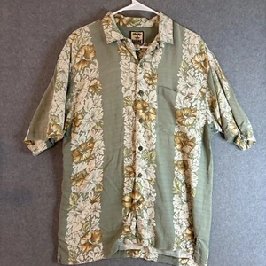 Tommy Bahama Shirt Mens Small Hawaiian Green All Over Print Tropical 100% Silk - Picture 1 of 17