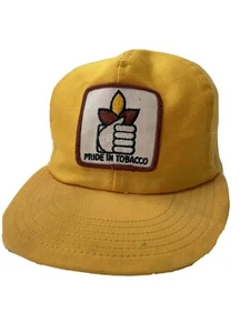 Cappello vintage anni 70 80 Pride In Tobacco patch maglia snap back camionista contadino giallo - Foto 1 di 8
