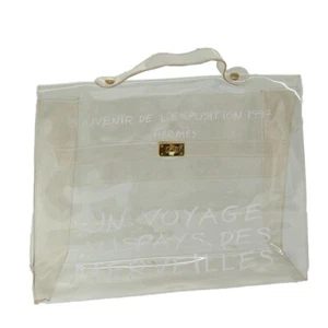 HERMES Vinyl Kelly Hand Bag Vinyl Clear Auth 68039 - Picture 1 of 17
