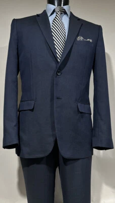 Theory Wool Blue Micro Check Flat Front 2 BTN Mens Suit 42 R - Image 1 of 4