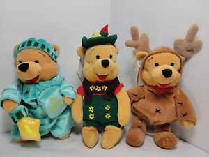 Lot of 3 Holiday Disney Store Collectible Winnie the Pooh 8" Tall Bean Plush Toy - Picture 1 of 23