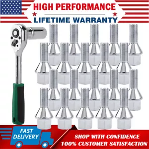 20x Silver 12x1.25 Wheel Lug Bolt w/ Wrench For Cherokee Compass Renegade Dart - Picture 1 of 15