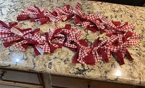 HANDMADE VALENTINES RED PLAID 5 FOOT FABRIC RAG GARLAND-PRIMITIVE COUNTRY RUSTIC - Picture 1 of 10