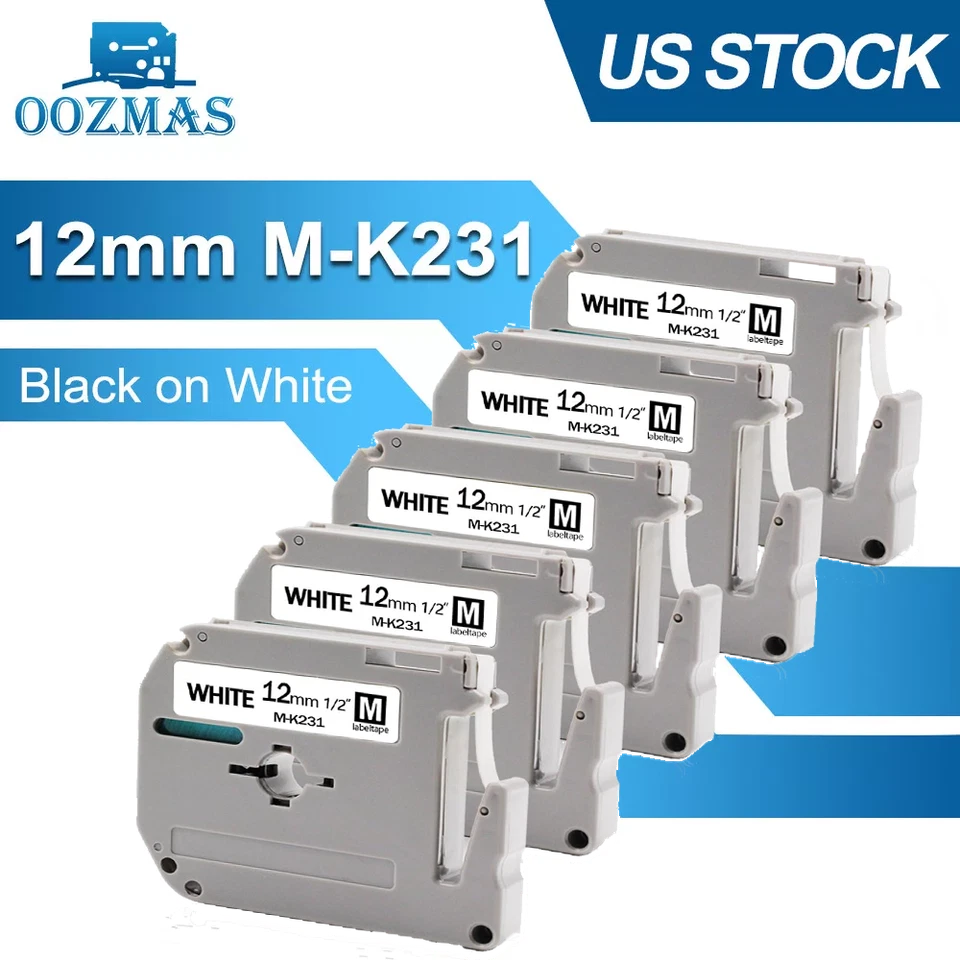 5 PK M-k131 Mk131 Compatible for Brother P-touch Label Tape Black on Clear Pt65