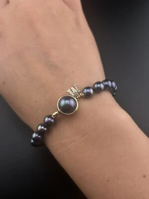 Brazalete Marjorica Estimulado Titanio Perla Oro Rodio Esterlina Cuentas 7mm Foto 1 de 4