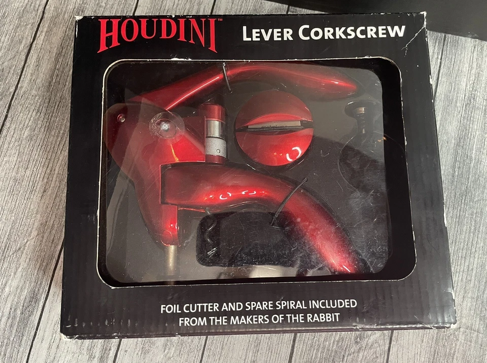 Houdini Lever Corkcrew Pulls A Wine Cork in Seconds with Foil Cutter and Spare S