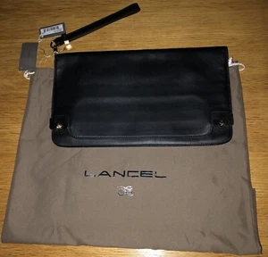 Lancel Paris black calfskin leather pochette soir clutch wristlet dust bag new - Picture 1 of 13