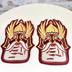Viking Winged Helmet Beard Sports Animated Face Patch Embroidered Fabric Set - Picture 1 of 3