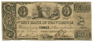 1847 City Bank of Providence, Rhode Island $3 Obsolete Note No.3150 UNL (62088) - Picture 1 of 2