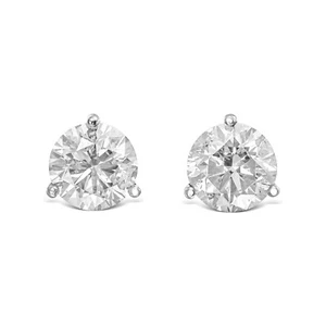 Orecchini a perno diamanti naturali 3,14 CT tondi H I2 oro bianco 14 carati fondello a vite - Foto 1 di 5
