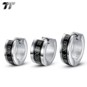 TT Stainless Steel Rome Number Hoop Earrings Width 4-7mm (EH15) NEW Arrival - Picture 1 of 5