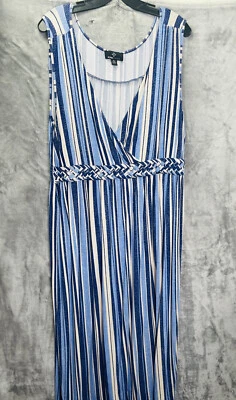 Ronni Nicole 女式长裙 XL 码蓝色条纹 V 领长背心裙 — 第 1/4 张图片
