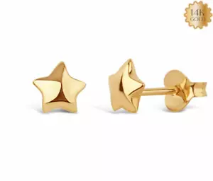 14k Solid Gold - 8 mm Tiny Shiny Star Shape Studs Minimalist Earrings - Picture 1 of 5