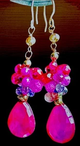 $1,900 14k Solid Gold Heart Natural Pink Sapphire, Ruby, & DIAMOND Earrings - Picture 1 of 11