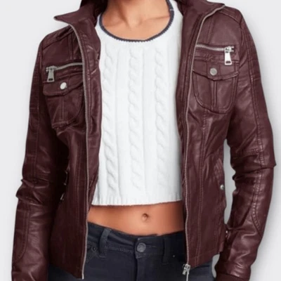 Новый YMI мотоциклиста куртка L | веганский искусственной кожи меха с подкладкой бордовый Moto гранж острый - Изображение 1 из 4
