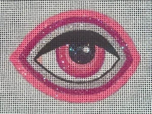 PINK EYE BROOCH Handpainted Needlepoint INSERT canvas by Raymond Crawford - Picture 1 of 1