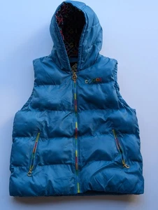 Coogi Blue Puffer Vest XL Hooded Retro Logo Rainbow Zipper Streetwear 90s Style - Picture 1 of 11