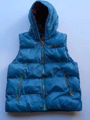 Coogi Blue Puffer Vest XL Hooded Retro Logo Rainbow Zipper Streetwear 90s Style - Image 1 of 4