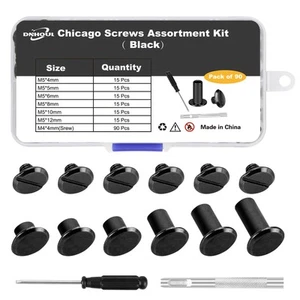 90 Sets Black Chicago Screws M5 Assorted Sizes for DIY Leather Crafts 90 PCS - Picture 1 of 7