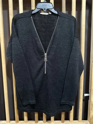 Suéter suave envolvente para mujer grande negro cremallera frontal tejido pulóver ligero Foto 1 de 4