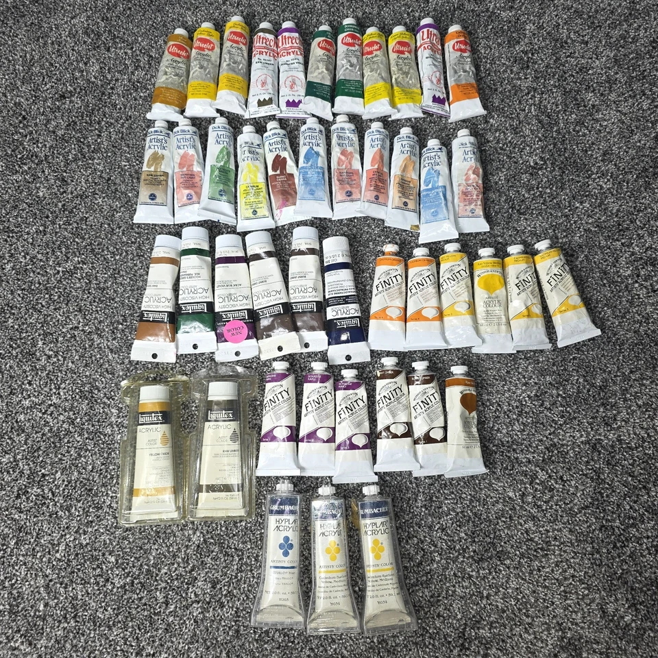 Artist Grade Modern Acrylic Paint Lot 45+ Tubes - Winsor Newton, Blick, Liquitex - Image 1 of 4