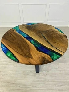 18" Custom Live Edge River Top | Round Wood and Resin Dining Table | - Picture 1 of 5